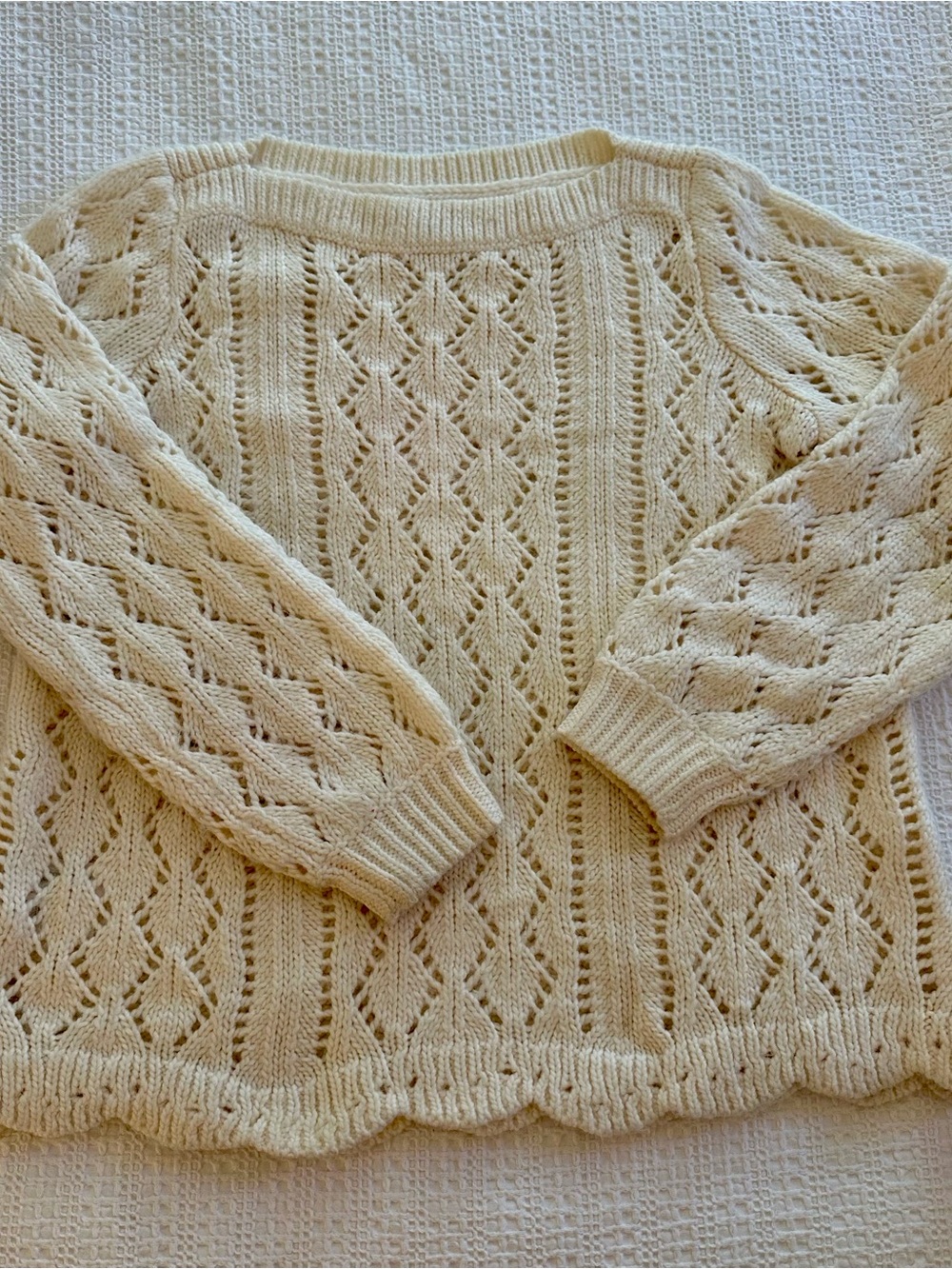 LOFT Cream Openwork Cable Boatneck Sweater